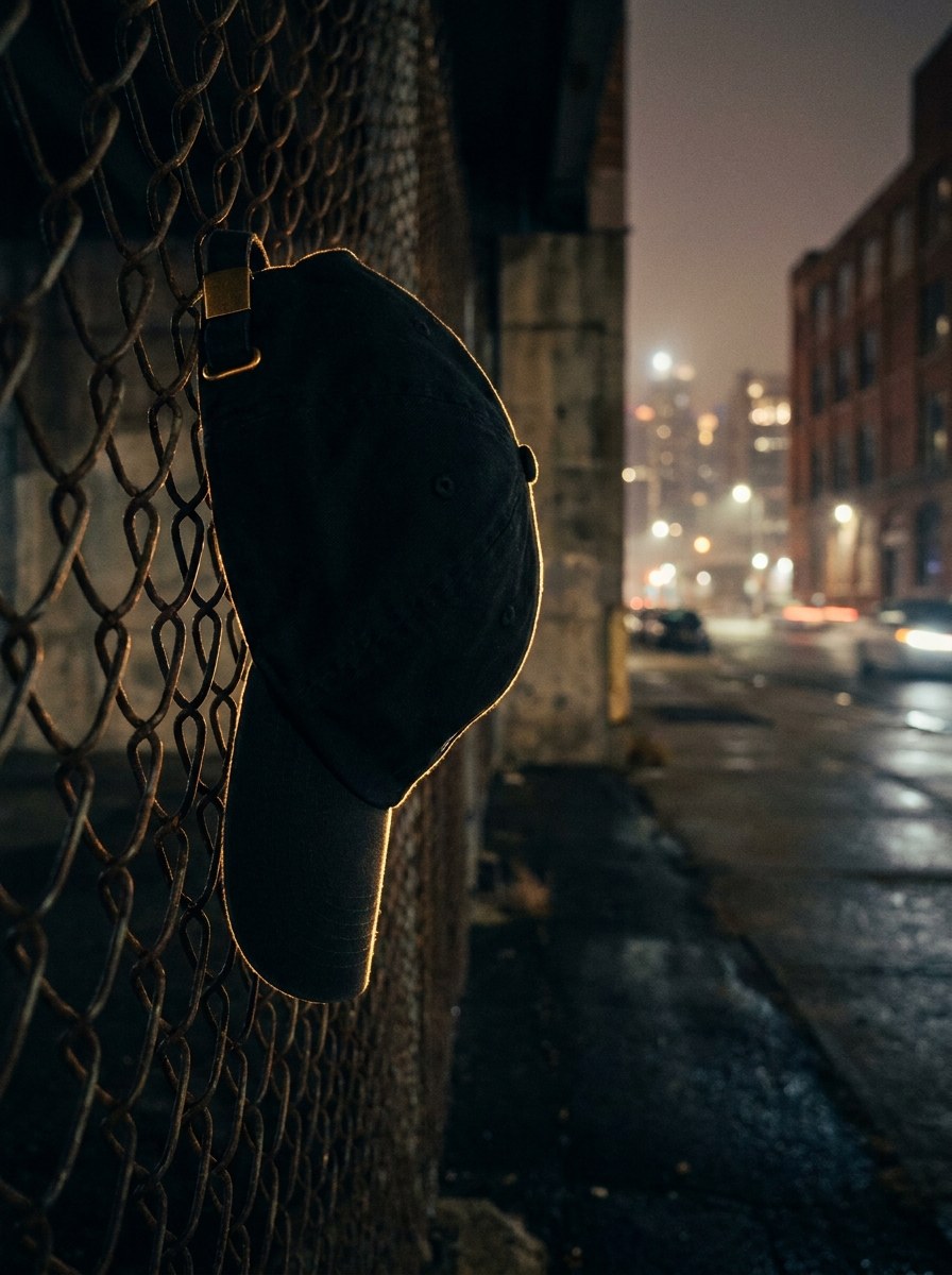 Cap on a chain-link fence at night